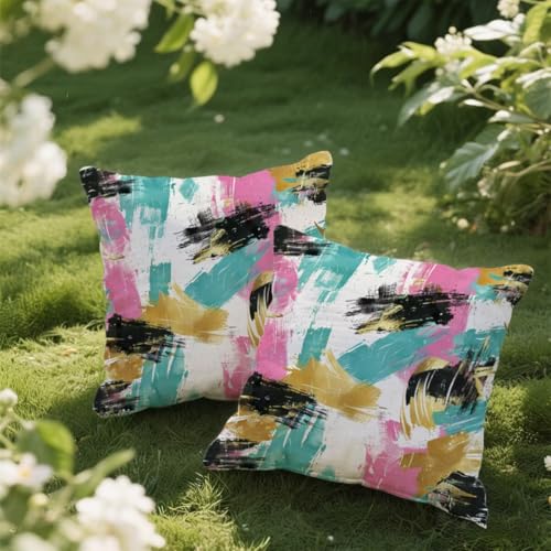 Outdoor Kissen 35x35 cm 2er Set Kissenbezug Abstrakt Kissen Deko Kissenbezüge Atmungsaktiv Wetterfest, Quadrat Sofakissen Samtstoff Kissenhülle Bunt Outdoorkissen für Garten Balkon Deko Geschenke e90 von Donpeer