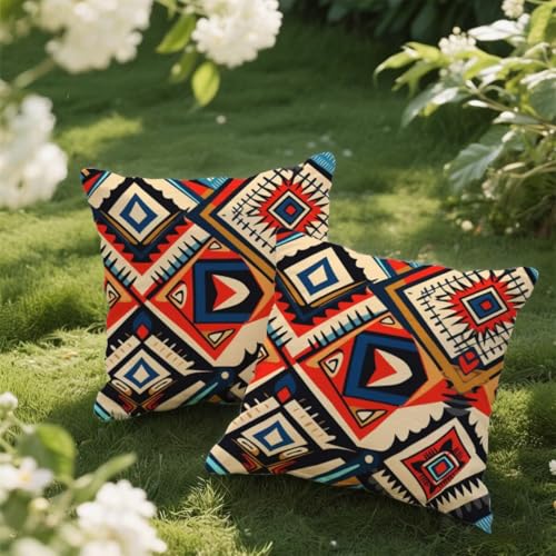 Outdoor Kissen 35x35 cm 2er Set Kissenbezug Abstrakt Kissen Deko Kissenbezüge Atmungsaktiv Wetterfest,Quadrat Sofakissen Samtstoff Kissenhülle Ethnischer Stil Outdoorkissen für Garten Balkon Deko e100 von Donpeer