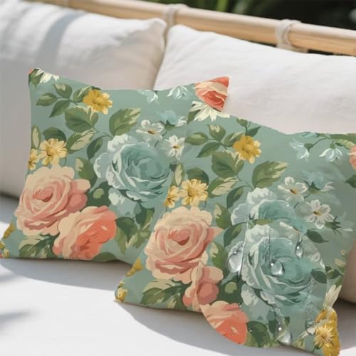 Outdoor Kissen 35x35 cm 2er Set Kissenbezug Blau Kissen Deko Kissenbezüge Atmungsaktiv Wetterfest, Quadrat Sofakissen Samtstoff Kissenhülle Chinesischer Stil Outdoorkissen für Garten Balkon Deko e470 von Donpeer