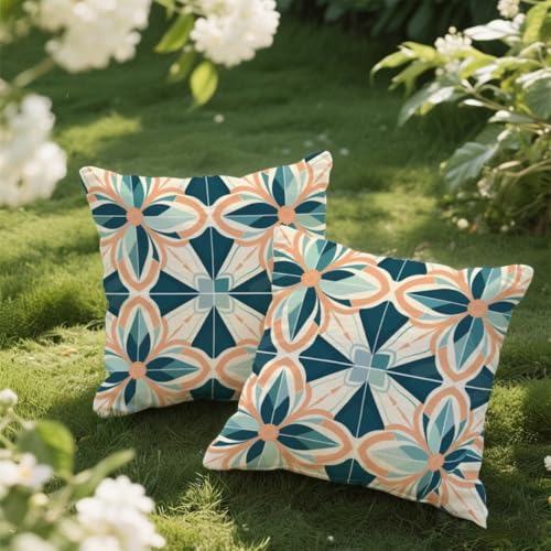 Outdoor Kissen 35x35 cm 2er Set Kissenbezug Böhmen Kissen Deko Kissenbezüge Atmungsaktiv Wetterfest, Quadrat Sofakissen Samtstoff Kissenhülle Modern Outdoorkissen für Garten Balkon Deko Geschenke e58 von Donpeer
