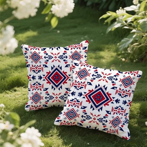 Outdoor Kissen 35x35 cm 2er Set Kissenbezug Böhmen Kissen Deko Kissenbezüge Atmungsaktiv Wetterfest, Quadrat Sofakissen Samtstoff Kissenhülle Rot Outdoorkissen für Garten Balkon Deko Geschenke e36 von Donpeer