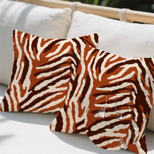 Outdoor Kissen 35x35 cm 2er Set Kissenbezug Braun Kissen Deko Kissenbezüge Atmungsaktiv Wetterfest,Quadrat Sofakissen Samtstoff Kissenhülle Streifen Outdoorkissen für Garten Balkon Deko Geschenke e750 von Donpeer
