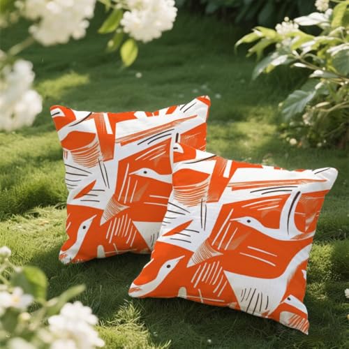Outdoor Kissen 35x35 cm 2er Set Kissenbezug Orange Farbe Kissen Deko Kissenbezüge Atmungsaktiv Wetterfest, Sofakissen Samtstoff Kissenhülle Vogel Outdoorkissen für Garten Balkon Deko Geschenke e82 von Donpeer