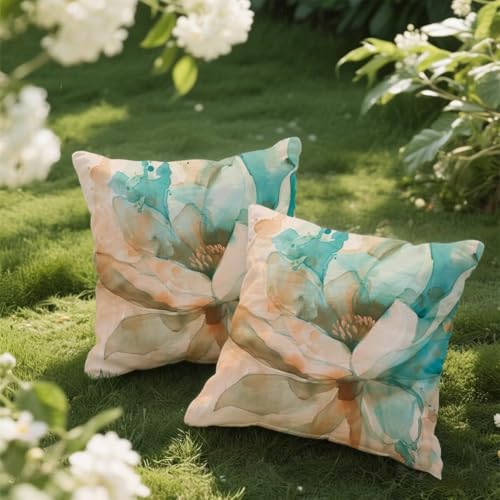 Outdoor Kissen 35x35 cm 2er Set Kissenbezug Retro Kissen Deko Kissenbezüge Atmungsaktiv Wetterfest, Quadrat Sofakissen Samtstoff Kissenhülle Blume Outdoorkissen für Garten Balkon Deko Geschenke e180 von Donpeer