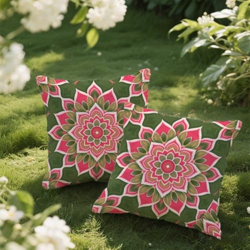 Outdoor Kissen 35x35 cm 2er Set Kissenbezug Rosa Blumen Kissen Deko Kissenbezüge Atmungsaktiv Wetterfest, Sofakissen Samtstoff Kissenhülle Böhmen Outdoorkissen für Garten Balkon Deko Geschenke e172 von Donpeer