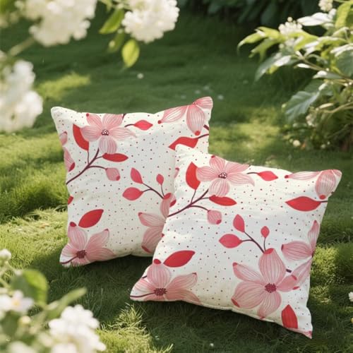 Outdoor Kissen 35x35 cm 2er Set Kissenbezug Rosa Kissen Deko Kissenbezüge Atmungsaktiv Wetterfest, Quadrat Sofakissen Samtstoff Kissenhülle Blume Outdoorkissen für Garten Balkon Deko Geschenke e160 von Donpeer