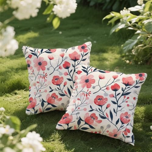 Outdoor Kissen 35x35 cm 2er Set Kissenbezug Rosa Kissen Deko Kissenbezüge Atmungsaktiv Wetterfest, Quadrat Sofakissen Samtstoff Kissenhülle Blumen Outdoorkissen für Garten Balkon Deko Geschenke e164 von Donpeer