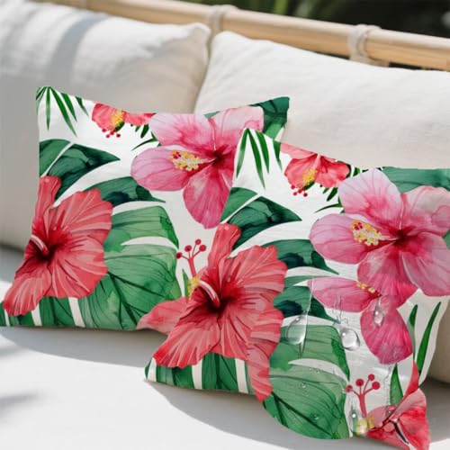 Outdoor Kissen 35x35 cm 2er Set Kissenbezug Tropische Blumen Kissen Deko Kissenbezüge Atmungsaktiv Wetterfest, Quadrat Sofakissen Samtstoff Kissenhülle Anlage Outdoorkissen für Garten Balkon Deko e496 von Donpeer