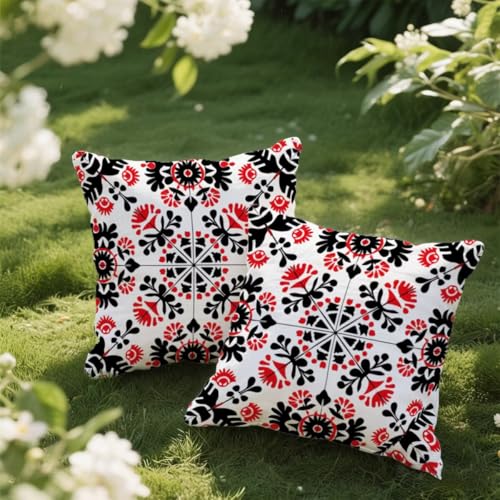 Outdoor Kissen 35x35 cm 2er Set Kissenbezug Weiß Kissen Deko Kissenbezüge Atmungsaktiv Wetterfest, Quadrat Sofakissen Samtstoff Kissenhülle Mandala Outdoorkissen für Garten Balkon Deko Geschenke e10 von Donpeer
