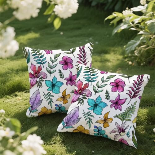 Outdoor Kissen 35x35 cm 2er Set Kissenbezug Weiß Kissen Deko Kissenbezüge Atmungsaktiv Wetterfest, Quadrat Sofakissen Samtstoff Kissenhülle Tropischer Stil Outdoorkissen für Garten Balkon Deko e16 von Donpeer