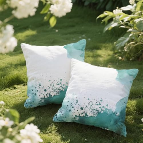 Outdoor Kissen 35x35 cm 2er Set Kissenbezug Weiß Kissen Deko Kissenbezüge Atmungsaktiv Wetterfest, Quadrat Sofakissen Samtstoff Kissenhülle Türkis Outdoorkissen für Garten Balkon Deko Geschenke e8 Outdoor Kissen 35x35 cm 2er Set Kissenbezug Weiß Kissen Deko Kissenbezüge Atmungsaktiv Wetterfest, Quadrat Sofakissen Samtstoff Kissenhülle Türkis Outdoorkissen für Garten Balkon Deko Geschenke e8 von Donpeer
