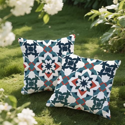 Outdoor Kissen 40x40 cm 2er Set Kissenbezug Böhmen Kissen Deko Kissenbezüge Atmungsaktiv Wetterfest, Quadrat Sofakissen Samtstoff Kissenhülle Retro Outdoorkissen für Garten Balkon Deko Geschenke e32 von Donpeer