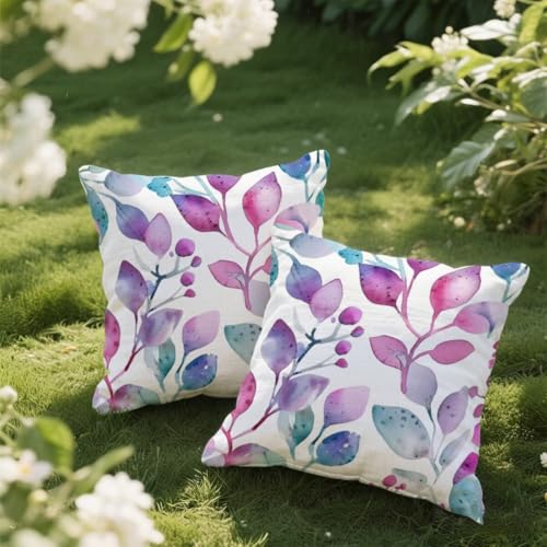 Outdoor Kissen 40x40 cm 2er Set Kissenbezug Bunt Kissen Deko Kissenbezüge Atmungsaktiv Wetterfest, Quadrat Sofakissen Samtstoff Kissenhülle Eukalyptus Outdoorkissen für Couch Balkon Garten Deko e144 von Donpeer