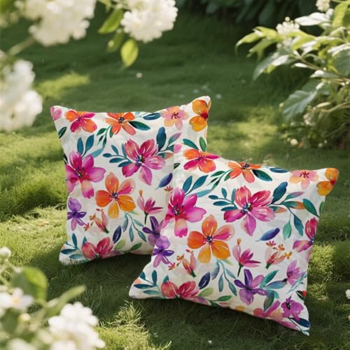Outdoor Kissen 40x40 cm 2er Set Kissenbezug Frühling Kissen Deko Kissenbezüge Atmungsaktiv Wetterfest,Quadrat Sofakissen Samtstoff Kissenhülle Farbe Outdoorkissen für Garten Balkon Deko Geschenke e110 von Donpeer