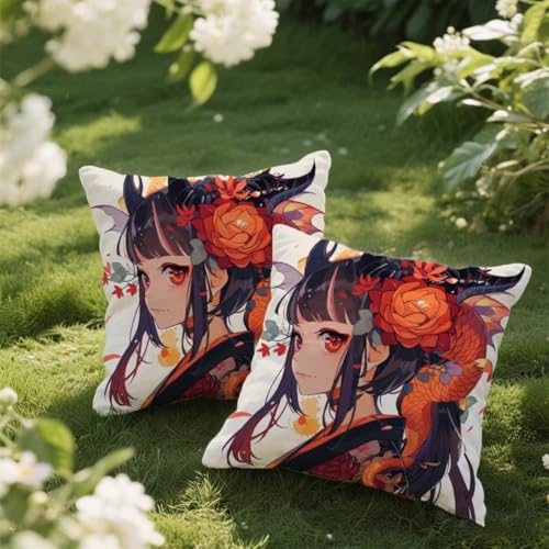 Outdoor Kissen 40x40 cm 2er Set Kissenbezug Karikatur Kissen Deko Kissenbezüge Atmungsaktiv Wetterfest, Sofakissen Samtstoff Kissenhülle Niedlich Outdoorkissen für Garten Balkon Deko Geschenke e136 von Donpeer