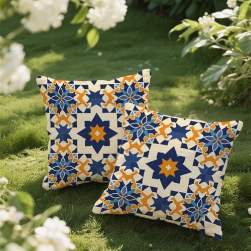 Outdoor Kissen 40x40 cm 2er Set Kissenbezug Mandala Kissen Deko Kissenbezüge Atmungsaktiv Wetterfest, Quadrat Sofakissen Samtstoff Kissenhülle Blume Outdoorkissen für Garten Balkon Deko Geschenke e420 von Donpeer