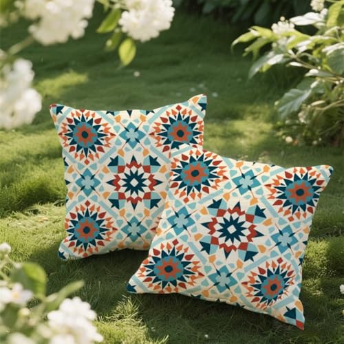 Outdoor Kissen 40x40 cm 2er Set Kissenbezug Mandala Kissen Deko Kissenbezüge Atmungsaktiv Wetterfest, Quadrat Sofakissen Samtstoff Kissenhülle Ethnischer Stil Outdoorkissen für Garten Balkon Deko e424 von Donpeer