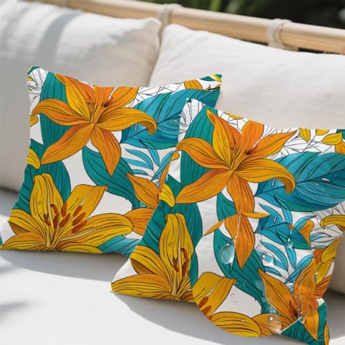 Outdoor Kissen 40x40 cm 2er Set Kissenbezug Sommer Kissen Deko Kissenbezüge Atmungsaktiv Wetterfest, Quadrat Sofakissen Samtstoff Kissenhülle Gelb Outdoorkissen für Garten Balkon Deko Geschenke e618 von Donpeer