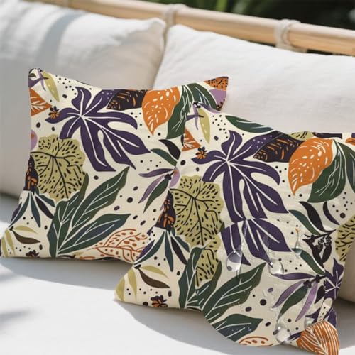 Outdoor Kissen 45x45 cm 2er Set Kissenbezug Blatt Kissen Deko Kissenbezüge Atmungsaktiv Wetterfest, Quadrat Sofakissen Samtstoff Kissenhülle Herbst Outdoorkissen für Garten Balkon Deko Geschenke e668 von Donpeer