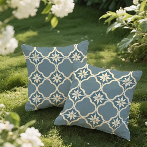 Outdoor Kissen 45x45 cm 2er Set Kissenbezug Böhmen Kissen Deko Kissenbezüge Atmungsaktiv Wetterfest, Quadrat Sofakissen Samtstoff Kissenhülle Modern Outdoorkissen für Garten Balkon Deko Geschenke e56 von Donpeer