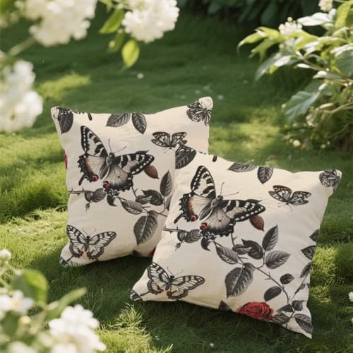Outdoor Kissen 45x45 cm 2er Set Kissenbezug Braun Kissen Deko Kissenbezüge Atmungsaktiv Wetterfest, Sofakissen Samtstoff Kissenhülle Schmetterling Outdoorkissen für Garten Balkon Deko Geschenke e76 von Donpeer