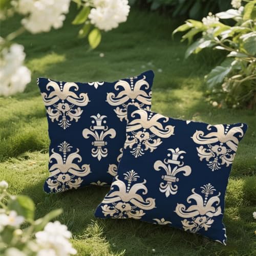 Outdoor Kissen 45x45 cm 2er Set Kissenbezug Marineblau Kissen Deko Kissenbezüge Atmungsaktiv Wetterfest, Quadrat Sofakissen Samtstoff Kissenhülle Retro Outdoorkissen für Couch Balkon Garten Deko e66 Outdoor Kissen 45x45 cm 2er Set Kissenbezug Marineblau Kissen Deko Kissenbezüge Atmungsaktiv Wetterfest, Quadrat Sofakissen Samtstoff Kissenhülle Retro Outdoorkissen für Couch Balkon Garten Deko e66 von Donpeer