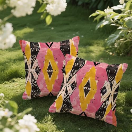 Outdoor Kissen 45x45 cm 2er Set Kissenbezug Rosa Kissen Deko Kissenbezüge Atmungsaktiv Wetterfest, Quadrat Sofakissen Samtstoff Kissenhülle Böhmen Outdoorkissen für Garten Balkon Deko Geschenke e150 von Donpeer