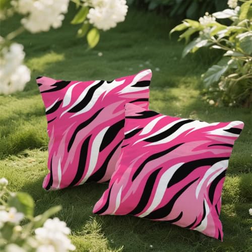 Outdoor Kissen 55x55 cm 2er Set Kissenbezug Rosa Kissen Deko Kissenbezüge Atmungsaktiv Wetterfest, Quadrat Sofakissen Samtstoff Kissenhülle Schwarz Outdoorkissen für Garten Balkon Deko Geschenke e156 von Donpeer