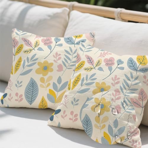 Outdoor Kissen 60x60 cm 2er Set Kissenbezug Anlage Kissen Deko Kissenbezüge Atmungsaktiv Wetterfest, Quadrat Sofakissen Samtstoff Kissenhülle Karikatur Outdoorkissen für Couch Balkon Garten Deko e718 von Donpeer