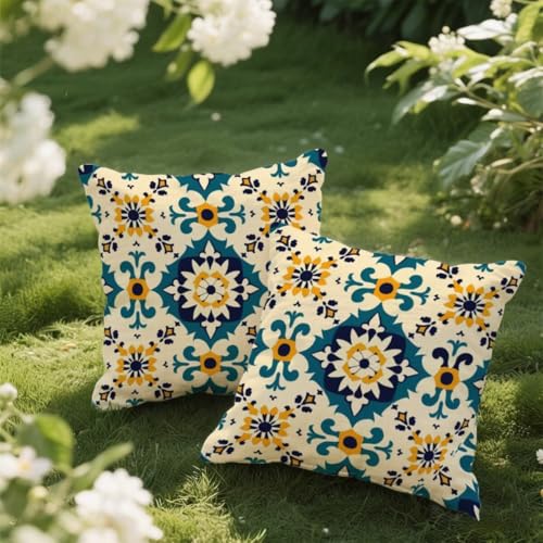 Outdoor Kissen 60x60 cm 2er Set Kissenbezug Mandala Kissen Deko Kissenbezüge Atmungsaktiv Wetterfest, Quadrat Sofakissen Samtstoff Kissenhülle Blume Outdoorkissen für Garten Balkon Deko Geschenke e422 von Donpeer