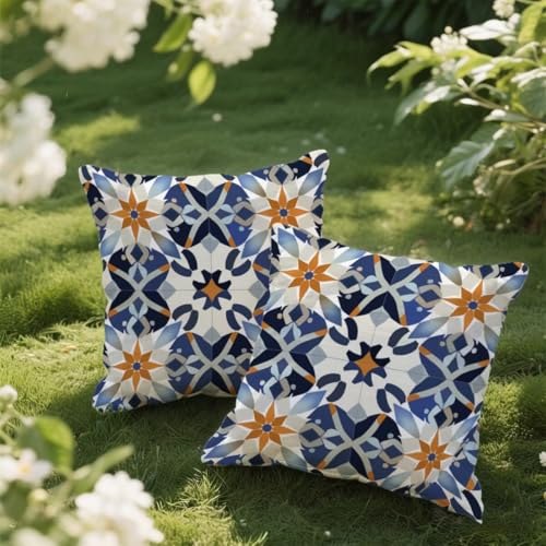Outdoor Kissen 60x60 cm 2er Set Kissenbezug Mandala Kissen Deko Kissenbezüge Atmungsaktiv Wetterfest, Quadrat Sofakissen Samtstoff Kissenhülle Retro Outdoorkissen für Garten Balkon Deko Geschenke e414 von Donpeer