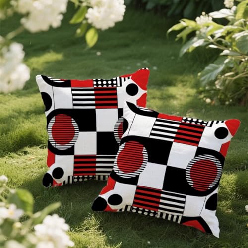 Outdoor Kissen 60x60 cm 2er Set Kissenbezug Rot Kissen Deko Kissenbezüge Atmungsaktiv Wetterfest, Quadrat Sofakissen Samtstoff Kissenhülle Schwarz Outdoorkissen für Garten Balkon Deko Geschenke e224 von Donpeer