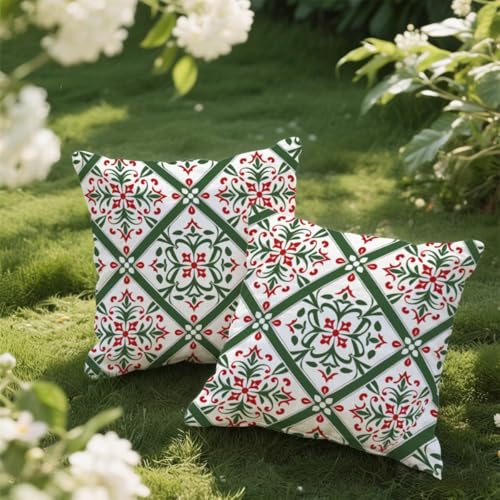 Outdoor Kissen 60x60 cm 2er Set Kissenbezug Teppichmuster Kissen Deko Kissenbezüge Atmungsaktiv Wetterfest, Quadrat Sofakissen Samtstoff Kissenhülle Böhmen Outdoorkissen für Garten Balkon Deko e116 von Donpeer