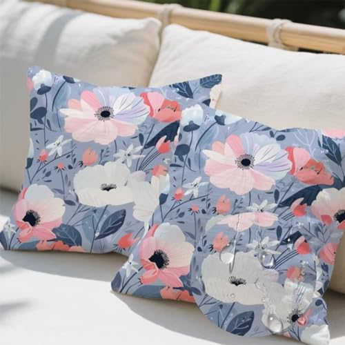 Outdoor Kissen 80x80 cm 2er Set Kissenbezug Blumen Kissen Deko Kissenbezüge Atmungsaktiv Wetterfest, Quadrat Sofakissen Samtstoff Kissenhülle Natürlich Outdoorkissen für Couch Balkon Garten Deko e592 von Donpeer