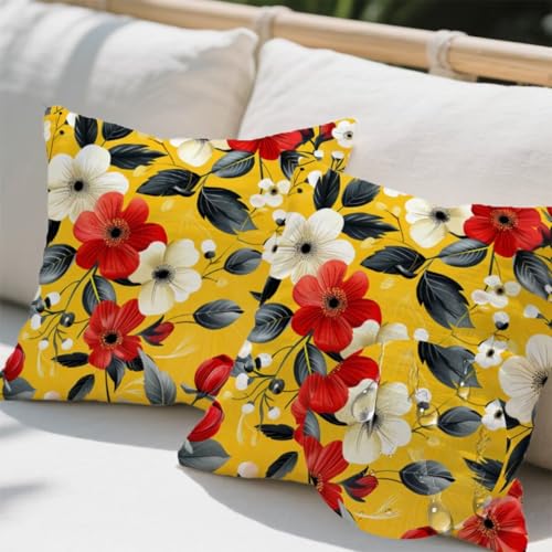 Outdoor Kissen 80x80 cm 2er Set Kissenbezug Herbst Kissen Deko Kissenbezüge Atmungsaktiv Wetterfest, Quadrat Sofakissen Samtstoff Kissenhülle Blume Outdoorkissen für Garten Balkon Deko Geschenke e472 von Donpeer