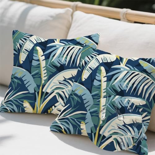 Outdoor Kissen 80x80 cm 2er Set Kissenbezug Palmen Kissen Deko Kissenbezüge Atmungsaktiv Wetterfest, Quadrat Sofakissen Samtstoff Kissenhülle Sommer Outdoorkissen für Garten Balkon Deko Geschenke e740 von Donpeer