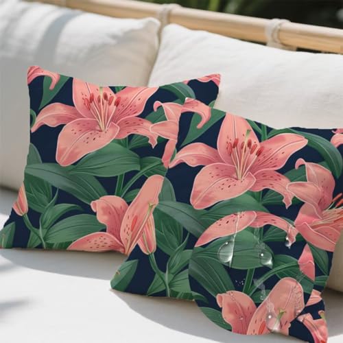 Outdoor Kissen 80x80 cm 2er Set Kissenbezug Sommer Kissen Deko Kissenbezüge Atmungsaktiv Wetterfest, Sofakissen Samtstoff Kissenhülle Rosa Blumen Outdoorkissen für Garten Balkon Deko Geschenke e606 von Donpeer