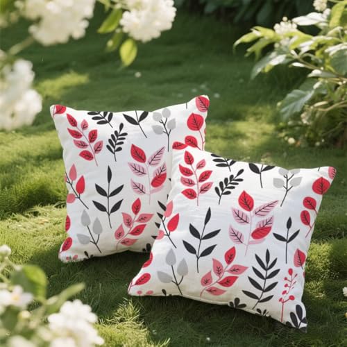 Outdoor Kissen 80x80 cm 2er Set Kissenbezug Weiß Kissen Deko Kissenbezüge Atmungsaktiv Wetterfest, Sofakissen Samtstoff Kissenhülle mit ReißVerschluss, Rosa Outdoorkissen für Garten Balkon Deko e4 von Donpeer
