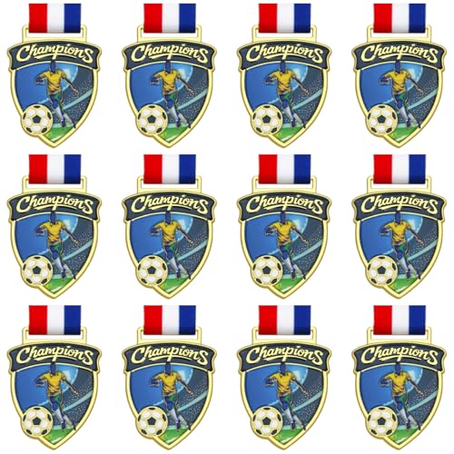 Donrime Fußball-Preismedaillen, 12 Stück, Schildform, Metall, Gewinner-Medaille mit Halsbändern für Auszeichnungen, Fußballmannschaft, Sporttag, Teilnahme, Preise Donrime Fußball-Preismedaillen, 12 Stück, Schildform, Metall, Gewinner-Medaille mit Halsbändern für Auszeichnungen, Fußballmannschaft, Sporttag, Teilnahme, Preise von Donrime