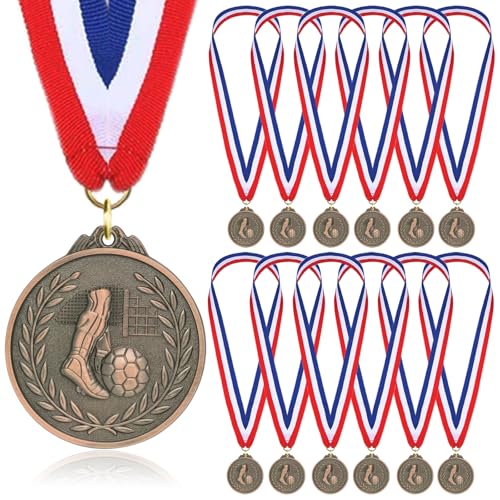 Fußballmedaillen für Kinder, Bronze-Metallmedaille mit dreifarbigem Nylonband, Fußball-Partygeschenke für Jungen, Kinder, Erwachsene, 12 Stück Fußballmedaillen für Kinder, Bronze-Metallmedaille mit dreifarbigem Nylonband, Fußball-Partygeschenke für Jungen, Kinder, Erwachsene, 12 Stück von Donrime