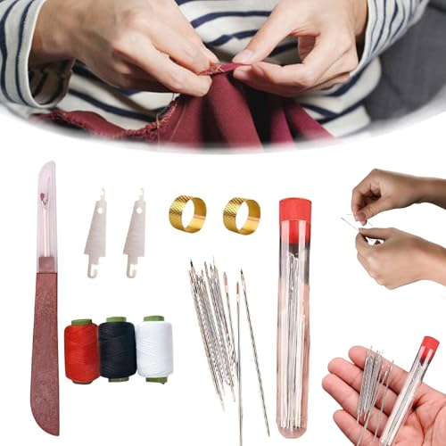 37PCS Nähwerkzeug-Set,Sewing Tool Set, Tragbar und Multifunktional Sewing Kit, Needles Thread Hand Repair Tools,Leder Reparatur Set füR AnfäNger und Profis Easy Handling and Portability (1 set) von Donubiiu