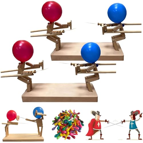 Donubiiu 2024 New Handmade Wooden Fencing Puppets, Balloon Bamboo Man Battle, Wooden Bots Battle Game for 2 Players, Fast-Paced Balloon Fight, Adult Party Games for Groups (30cm * 3mm,2Set) von Donubiiu