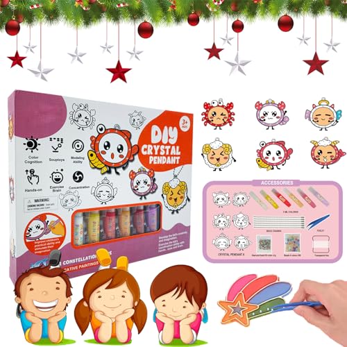 Donubiiu DIY Crystal Paint Arts and Crafts Set, Diamond Painting Keychains Kit, Bake-Free Crystal Color Glue Painting Pendant Toy, Arts and Craft Kits for Kids (Zodiac Signs-A) von Donubiiu