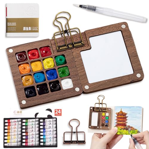 Donubiiu Pocket Artist Watercolor Travel Set, 2025 New Mini Watercolor Paint Set, Pocket Watercolor Set, Fourseasons Pocket Artist Watercolor Travel Set, Tiny Watercolor Set (15 Grids 24colors-A) von Donubiiu
