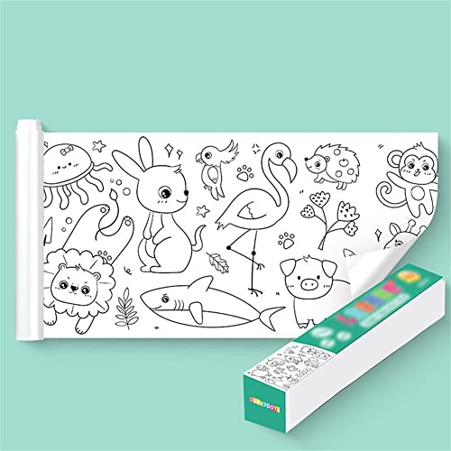Donubiiu Schneidbare Zeichenrolle für Kinder, 300 cm DIY Malrolle für Kinder, Kreatives Zeichenbuch für Kinder, Children's Drawing Roll,Coloring Paper Roll for Kids (Tierwelt) von Donubiiu
