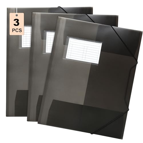 DoocliB Sammelmappe a4 3 Stück, Kinder Eckspannermappe aus Kunststoff,Parent (Schwarz 3 Stück) von DoocliB