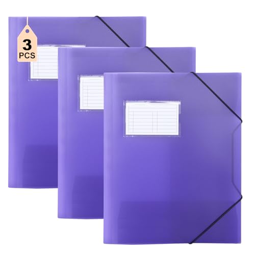 Postmappe A4 Schule Lila, Sammelmappe 3 Stück, Eckspannermappe Elastische Bandbefestigung, Schnellhefter PP-Material Robust und Langlebig, Dokumentenmappe für Kinder, Jungen und Mädchen von DoocliB