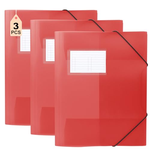 Postmappe a4 Schule Rot Plastik,Sammelmappe Transluzent, Eckspanner-Mappe aus Kunststoff mit Gummizug und Innenklappen für Kinder, Jungen und Mädchen von DoocliB