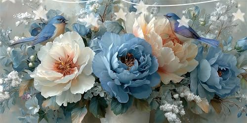 Diamond Painting Blume Diamant Paintings Blau Diamond Painting Erwachsene, DIY Mosaikherstellung Arts Craft, Crystal Stickerei Diamant Malerei für Deko Wohnzimmer, Geschenke für Frauen 60x120cm G6-11 von Doontiny