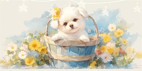 Diamond Painting Erwachsene Hund Diamond Painting Korb Diamant Paintings bilder, 5D Diamant Malerei Kits Cross Stitch Stickerei Kunsthandwerk für Deko Wohnzimmer, Geschenke für Frauen 30x60cm G6-762 von Doontiny